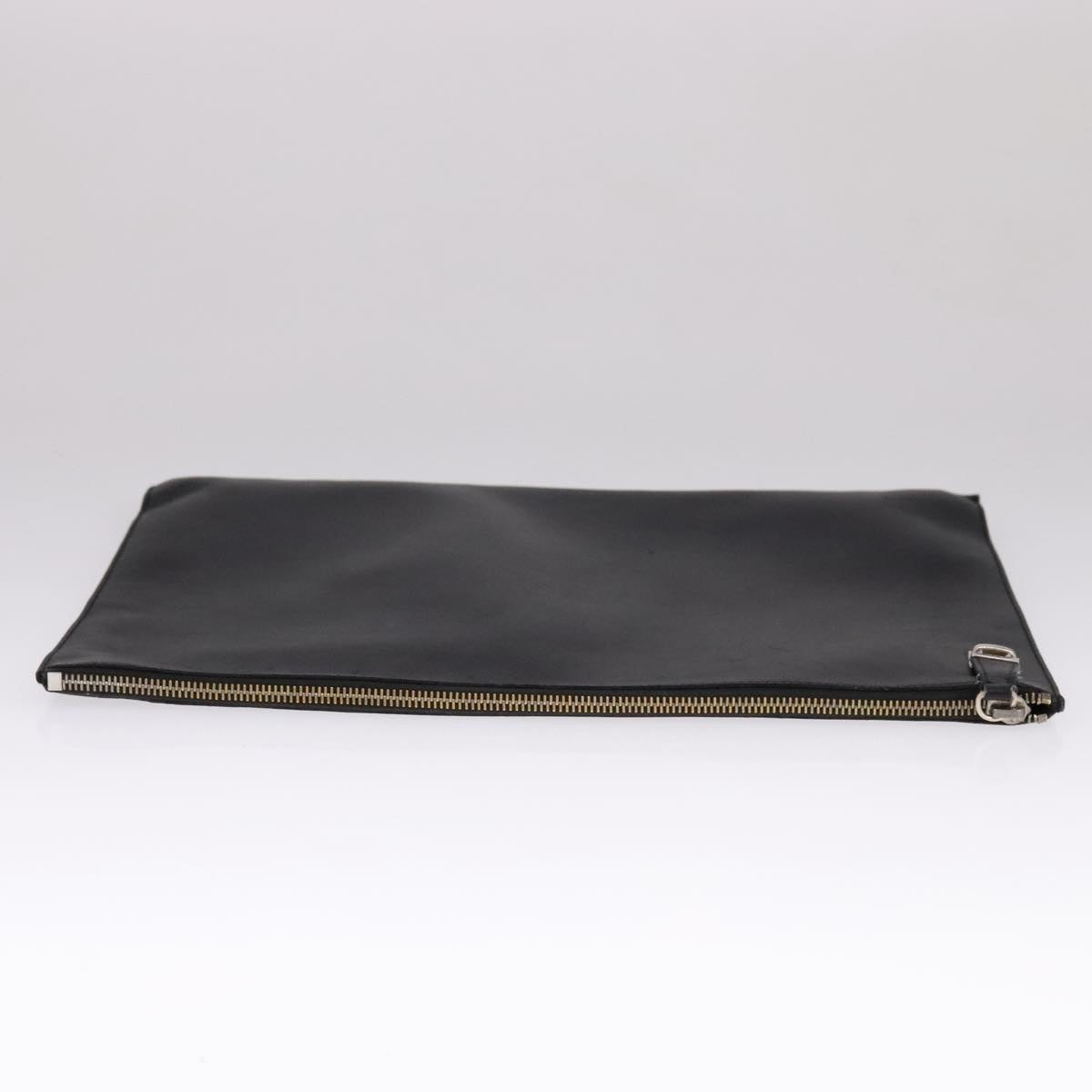 PRADA Clutch Bag Leather Black Auth 93630