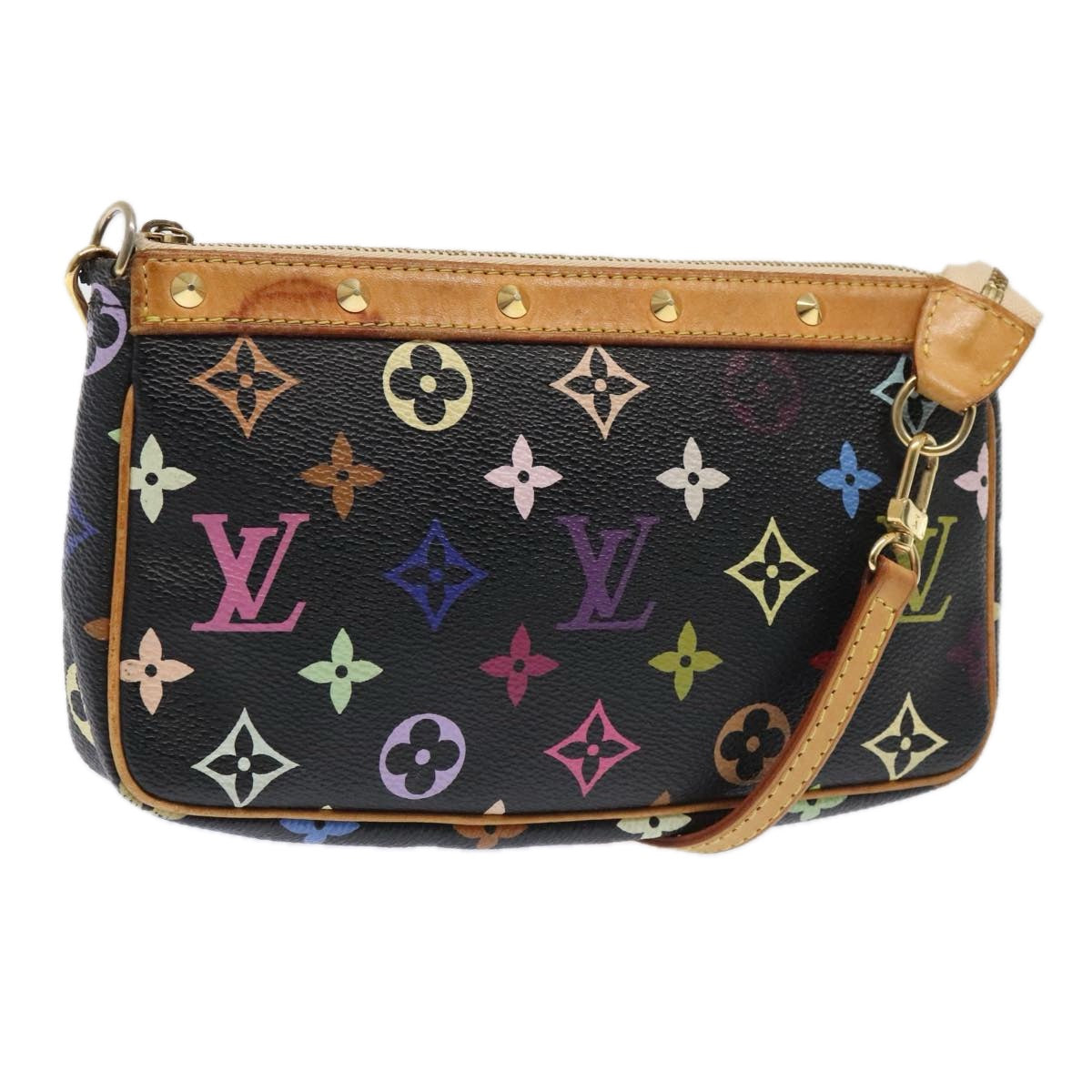 LOUIS VUITTON Multicolor Pochette Accessoires Pouch Black M92648 LV Auth 93661