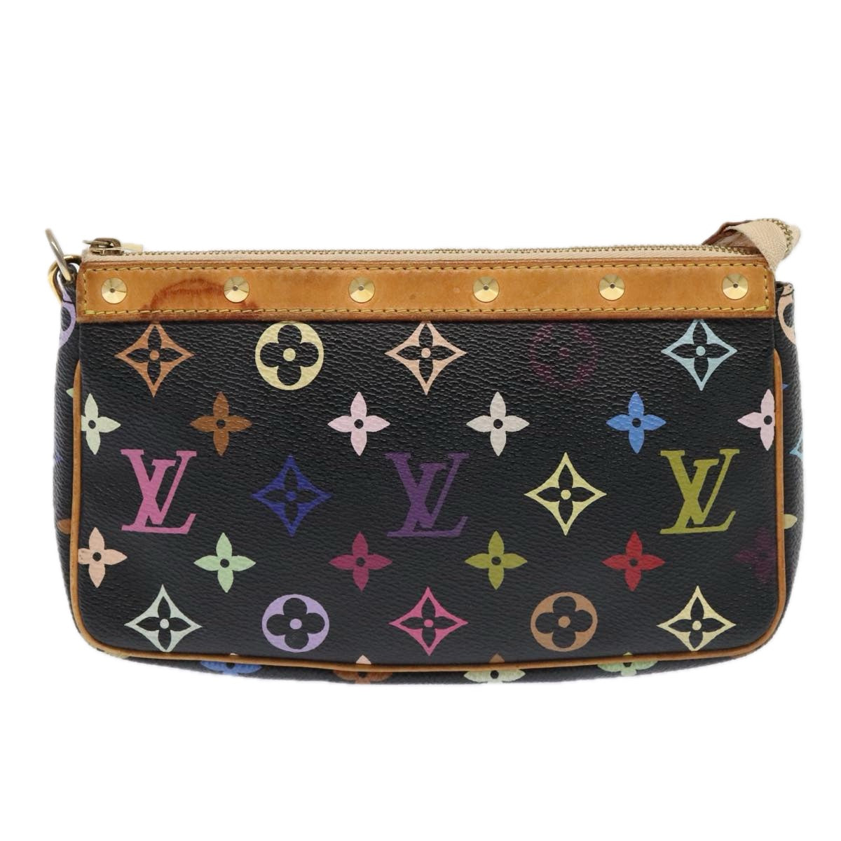 LOUIS VUITTON Multicolor Pochette Accessoires Pouch Black M92648 LV Auth 93661