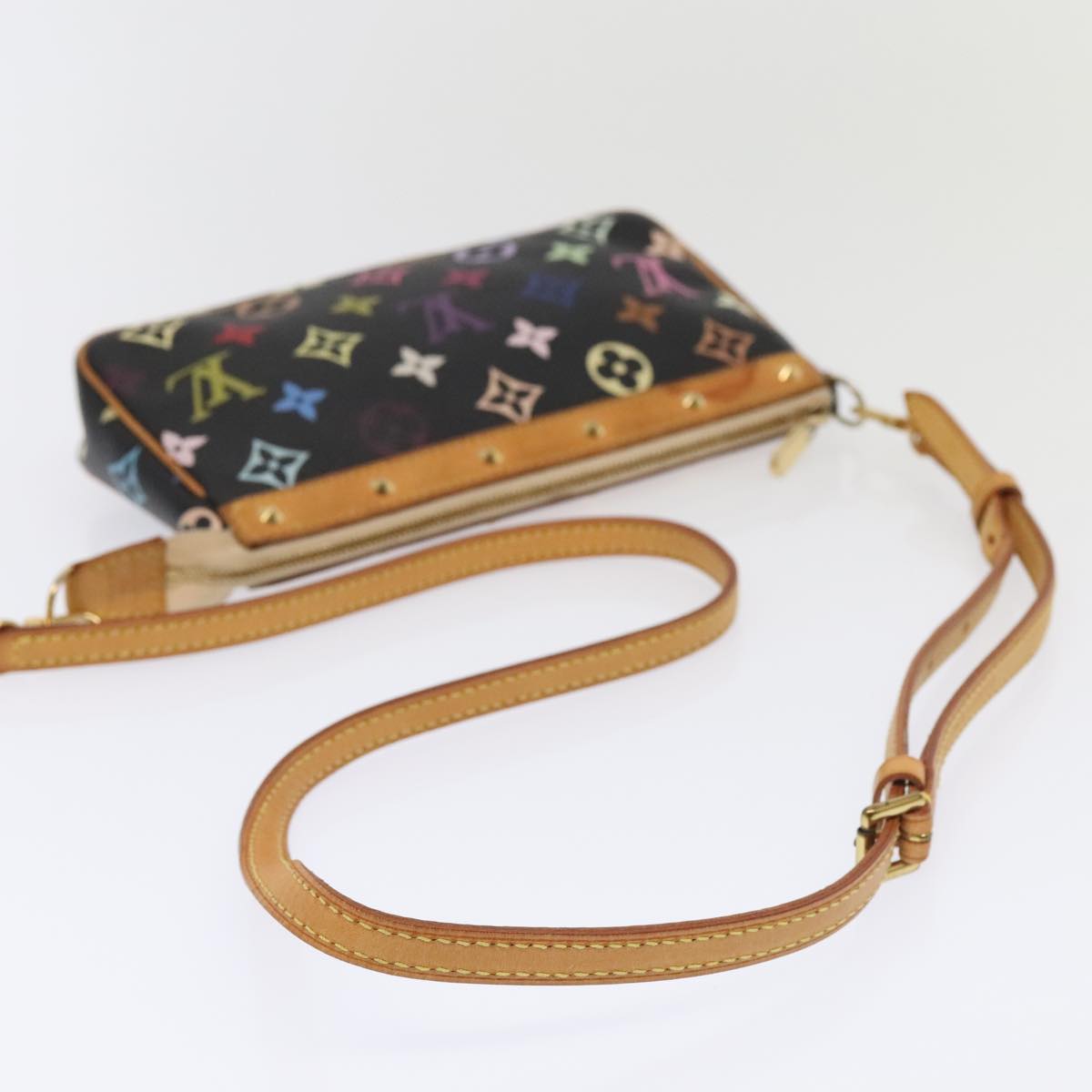 LOUIS VUITTON Multicolor Pochette Accessoires Pouch Black M92648 LV Auth 93661