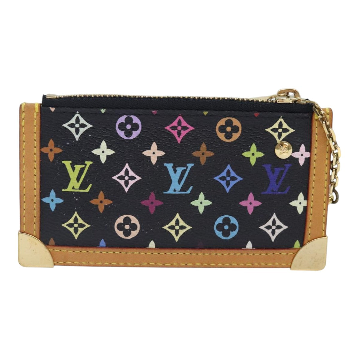 LOUIS VUITTON Monogram Multicolor Pochette Cles Purse Black M92654 LV Auth 93699