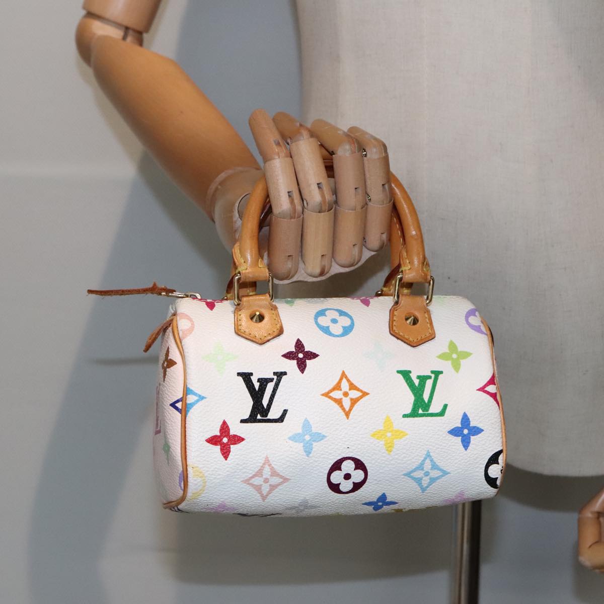 LOUIS VUITTON Monogram Multicolor Mini Speedy Hand Bag White M92645 Auth 93702