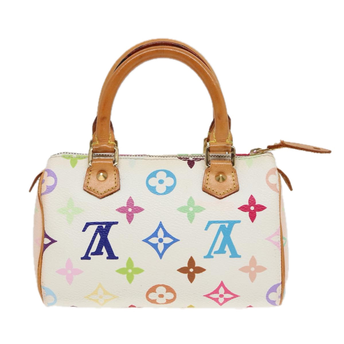 LOUIS VUITTON Monogram Multicolor Mini Speedy Hand Bag White M92645 Auth 93702