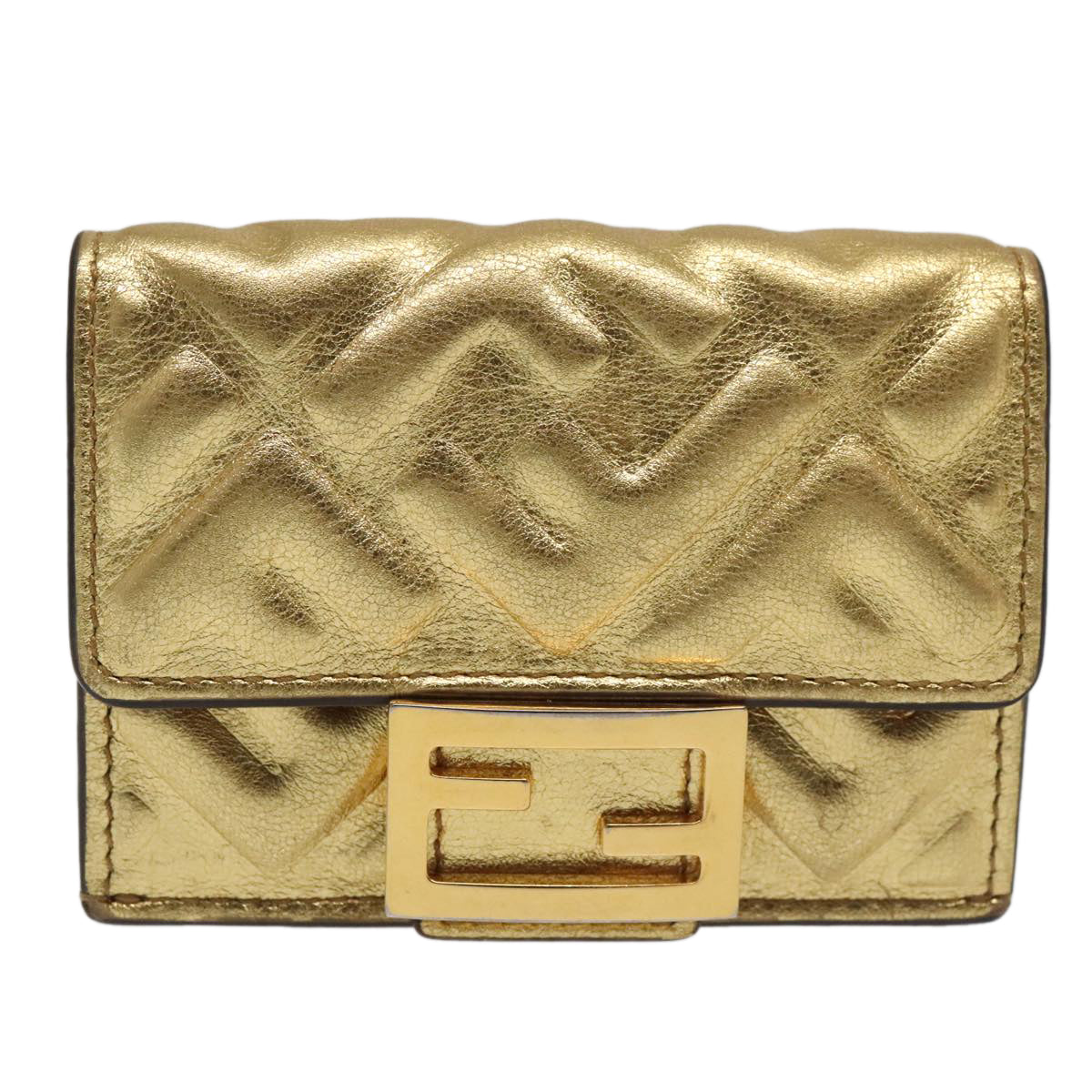 FENDI Zucca Canvas Wallet Gold Tone 8M0395 Auth 93704