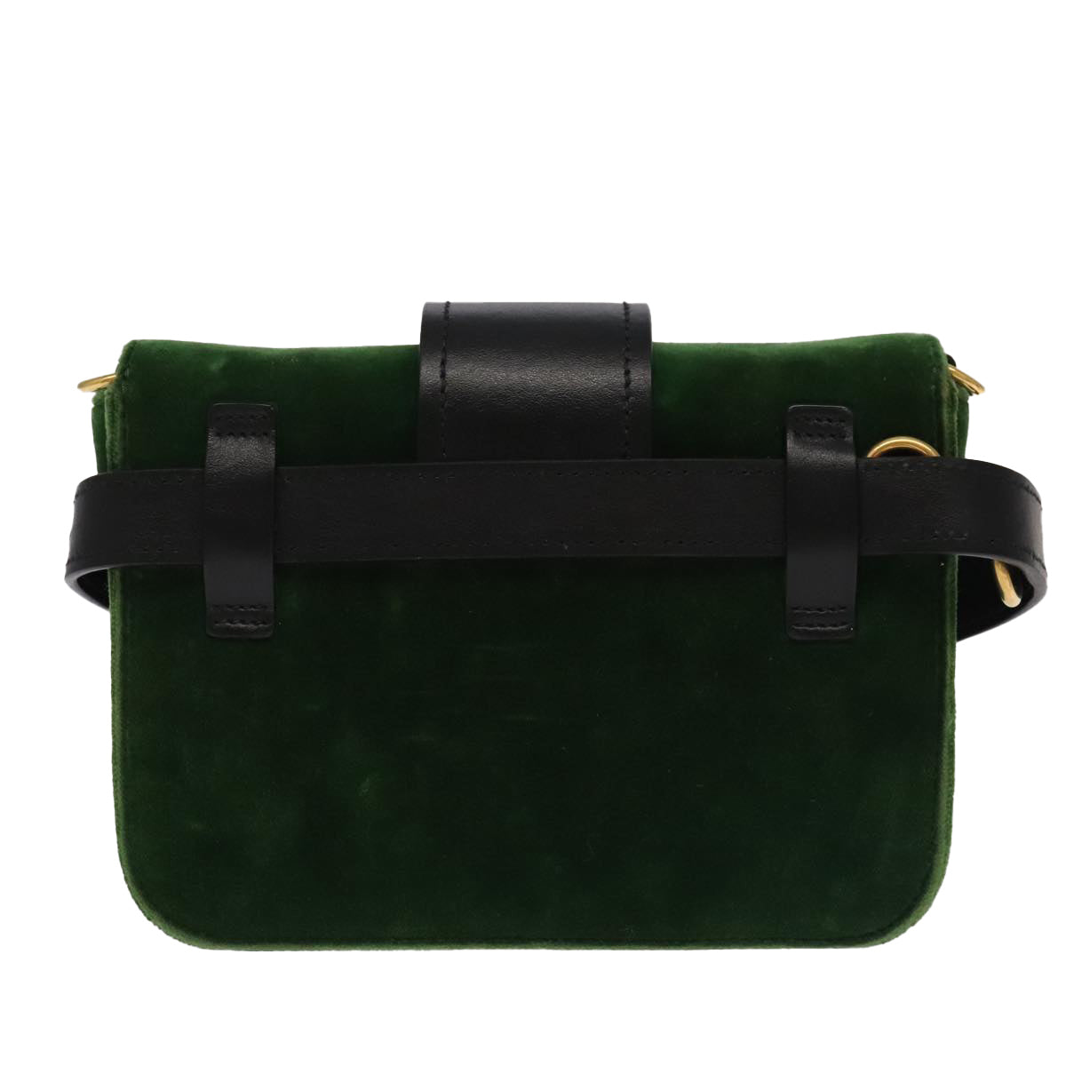 PRADA Shoulder Bag Suede Leather 2way Green Gold Auth 93806A