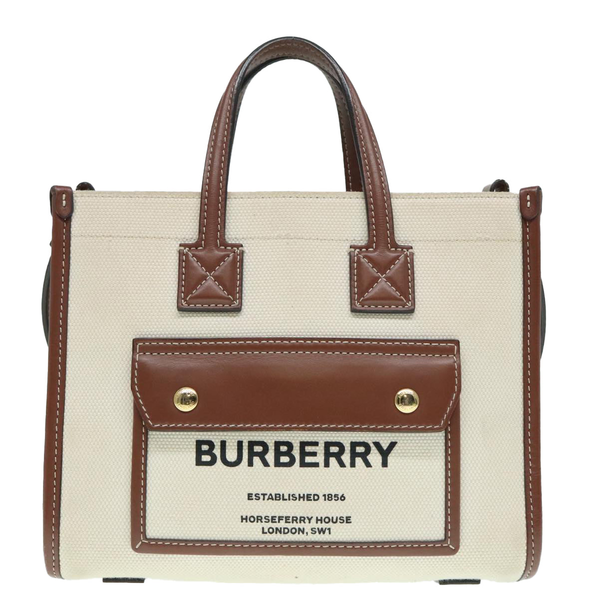 BURBERRY Hand Bag Canvas 2way White Gold Brown Auth 93824