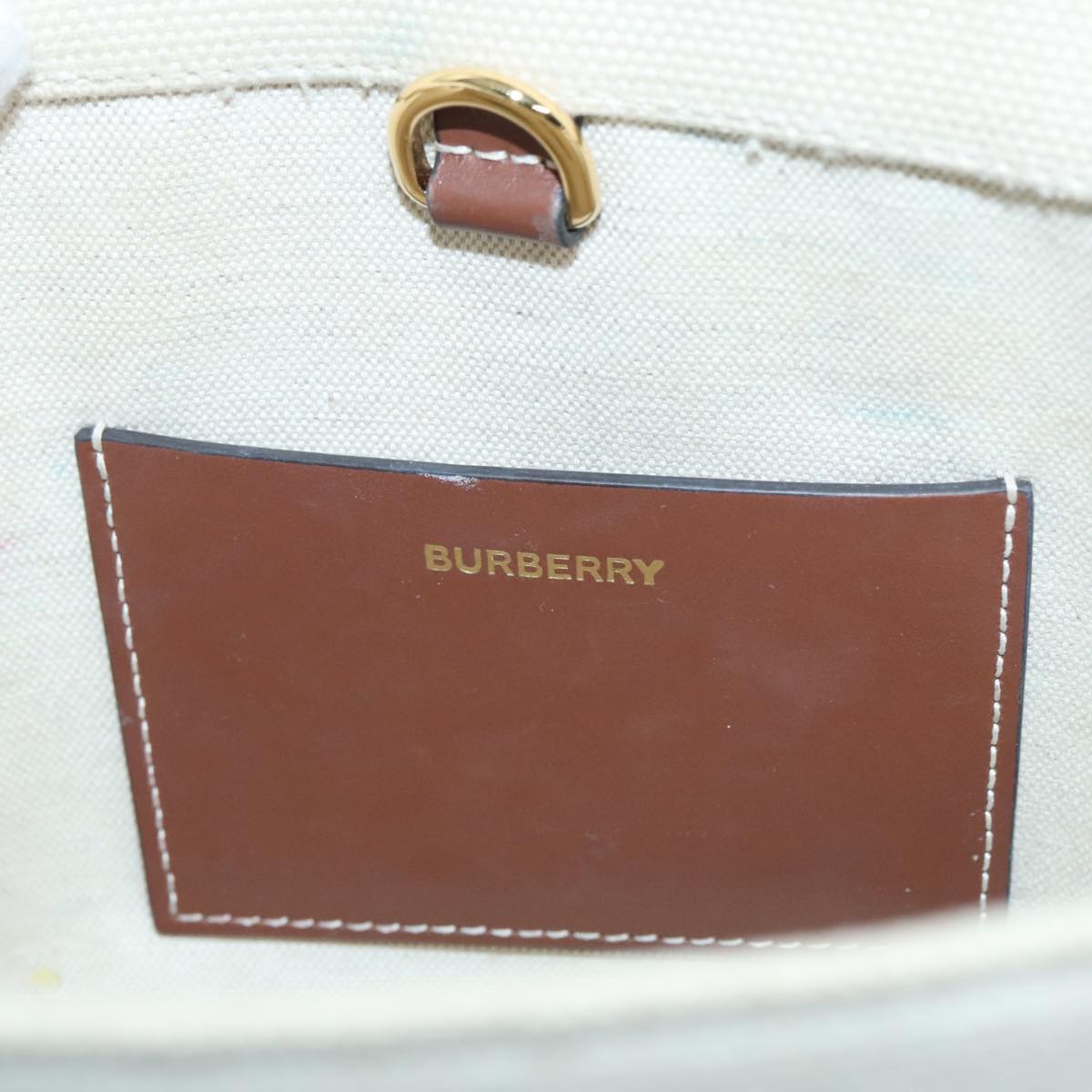 BURBERRY Hand Bag Canvas 2way White Gold Brown Auth 93824