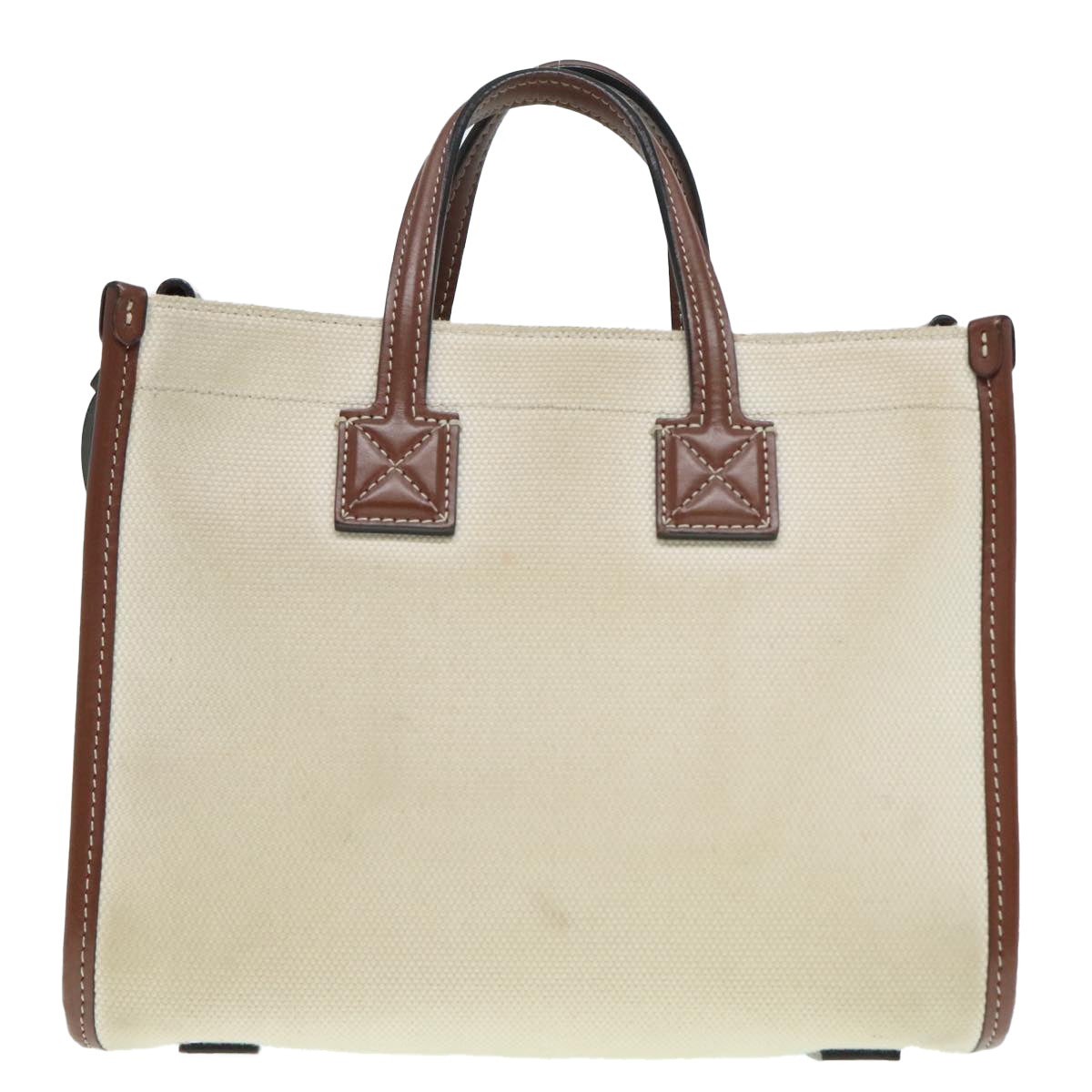 BURBERRY Hand Bag Canvas 2way White Gold Brown Auth 93824