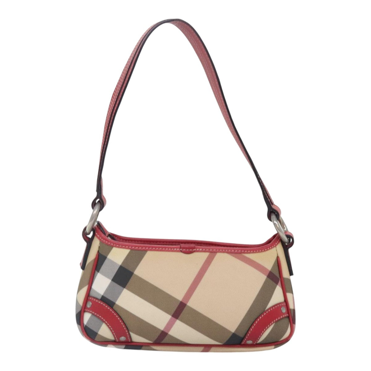 BURBERRY Nova Check Shoulder Bag PVC Beige Silver Auth 93825