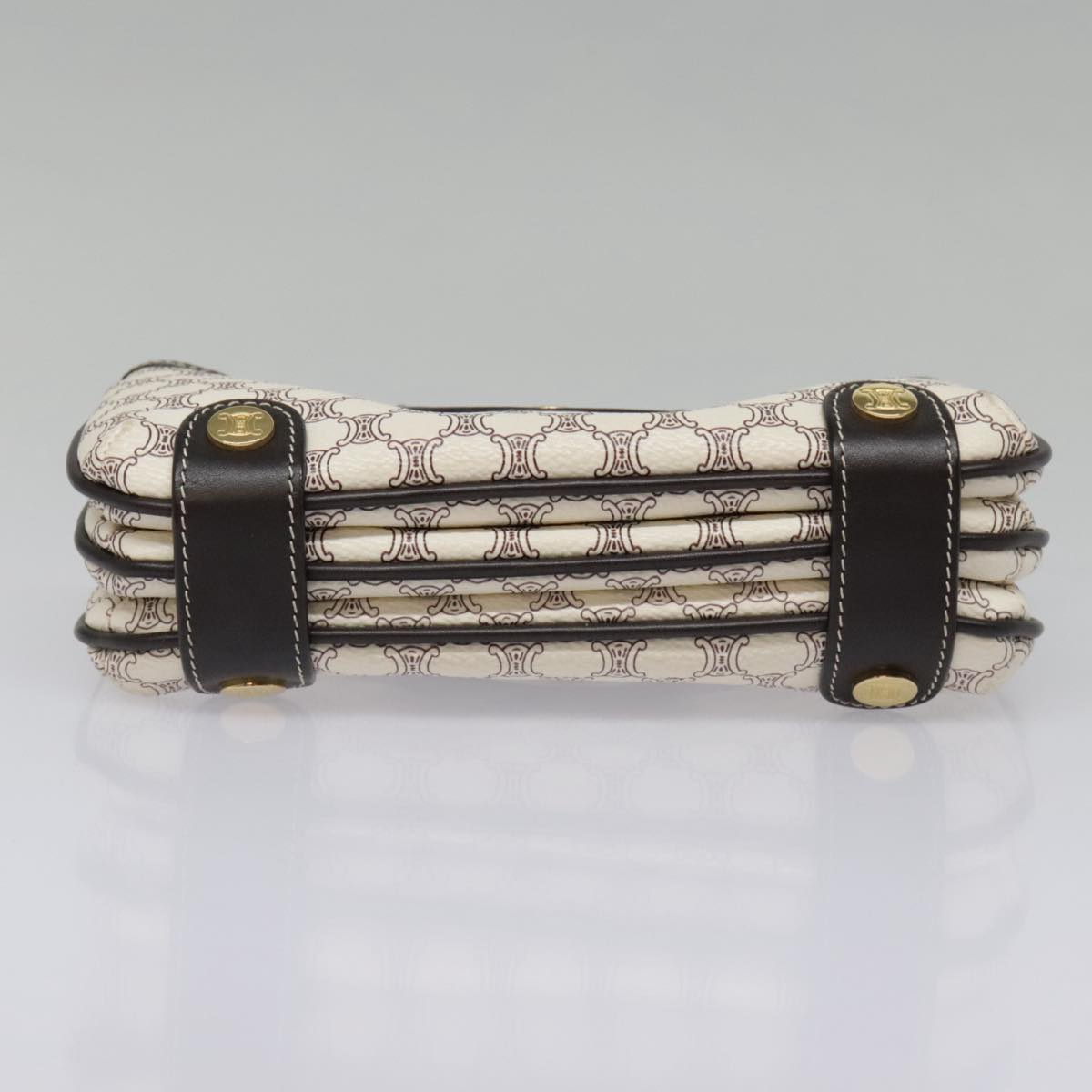 CELINE Macadam Canvas Accessory Pouch PVC Leather White Gold Auth 93826AV