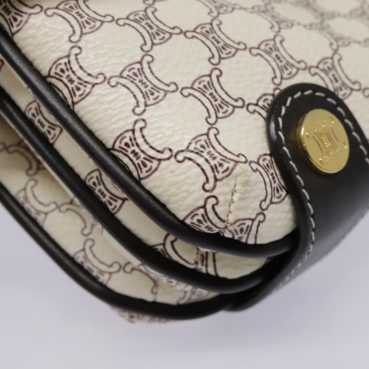 CELINE Macadam Canvas Accessory Pouch PVC Leather White Gold Auth 93826AV