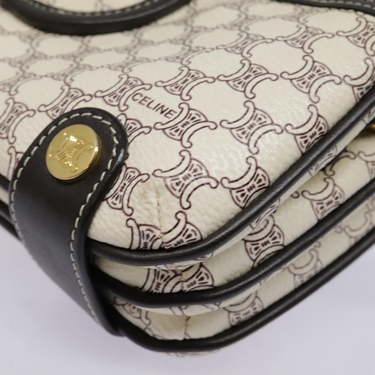CELINE Macadam Canvas Accessory Pouch PVC Leather White Gold Auth 93826AV