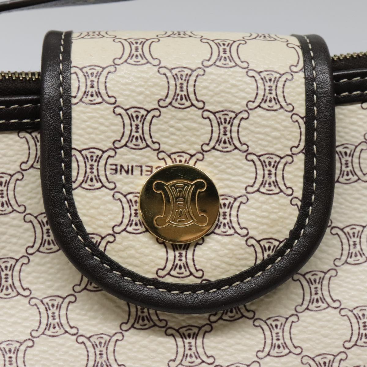 CELINE Macadam Canvas Accessory Pouch PVC Leather White Gold Auth 93826AV