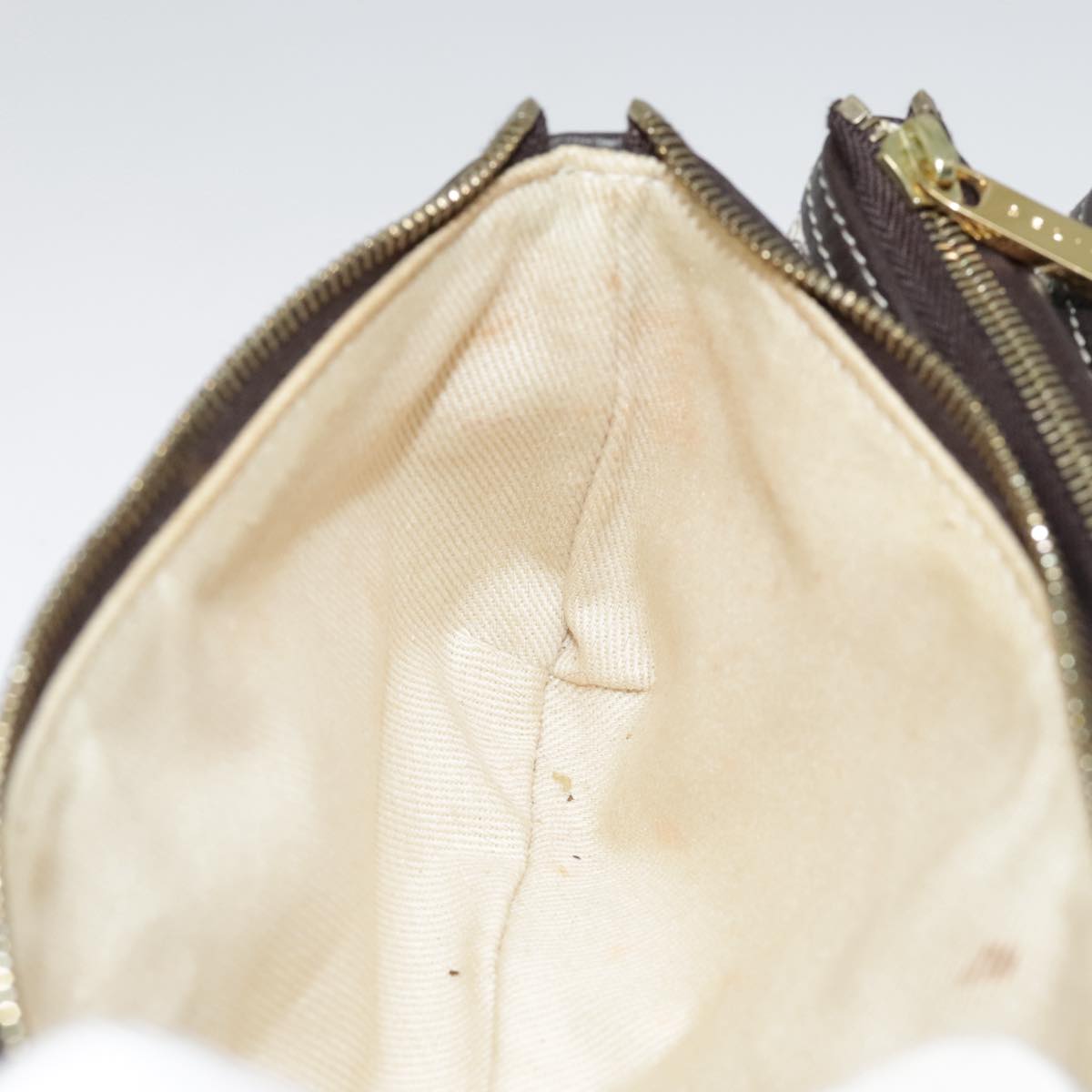 CELINE Macadam Canvas Accessory Pouch PVC Leather White Gold Auth 93826AV