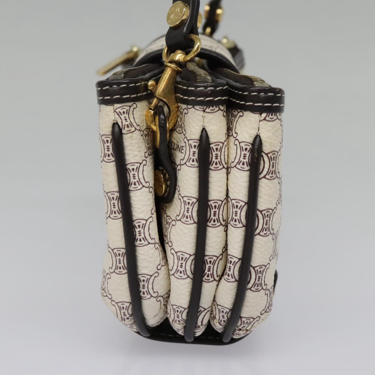 CELINE Macadam Canvas Accessory Pouch PVC Leather White Gold Auth 93826AV