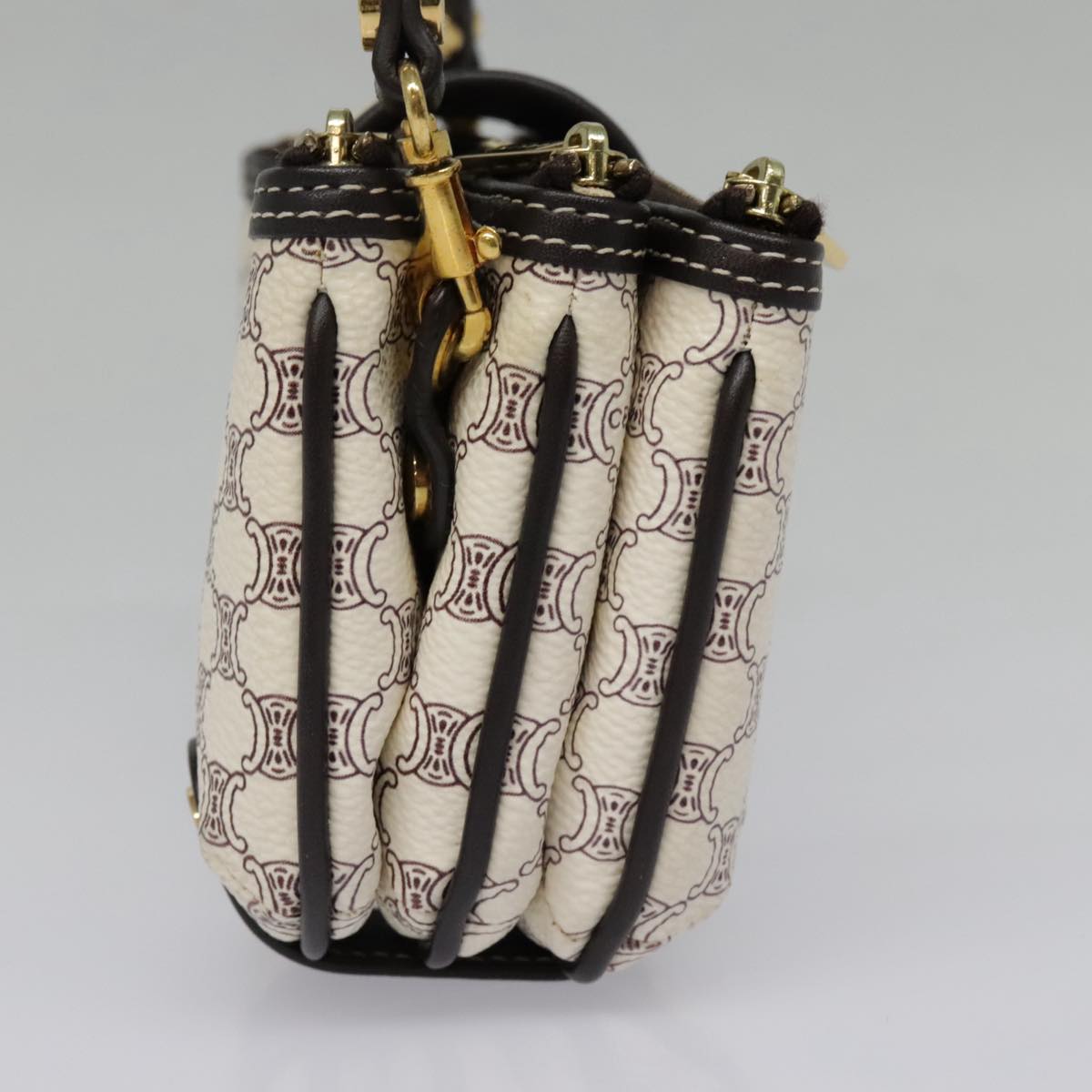 CELINE Macadam Canvas Accessory Pouch PVC Leather White Gold Auth 93826AV