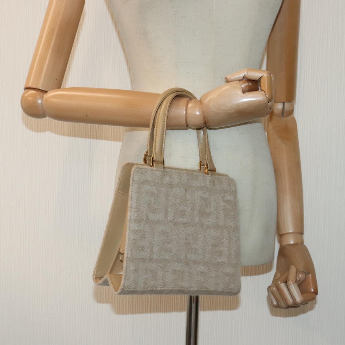 FENDI Zucca Canvas Hand Bag Beige Gold Auth 93833A