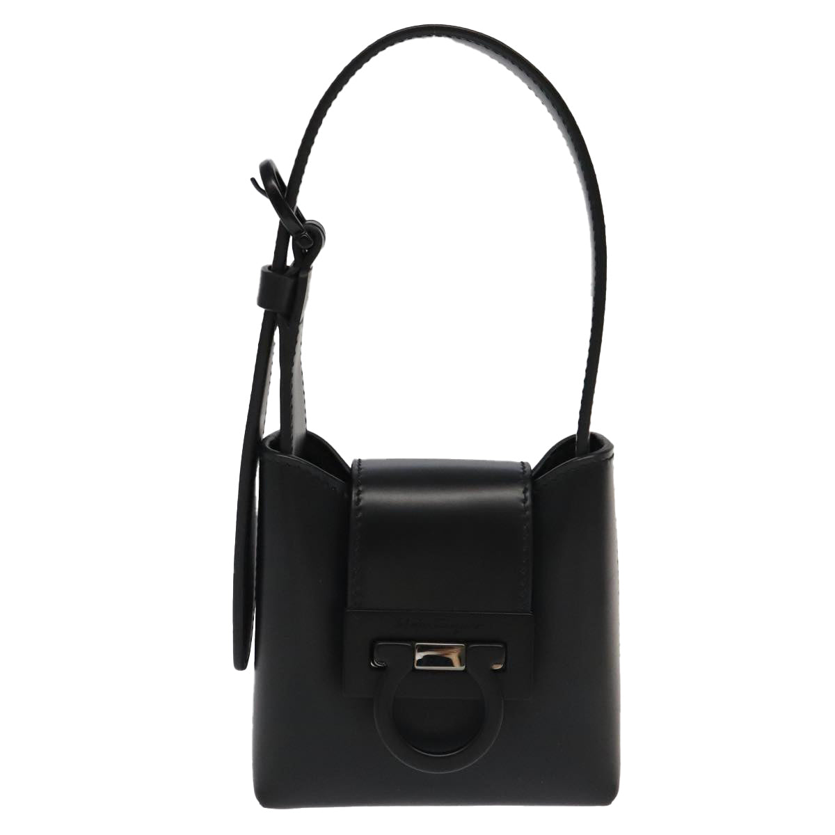 Salvatore Ferragamo Gancini Hand Bag Leather Black Auth 93834AM
