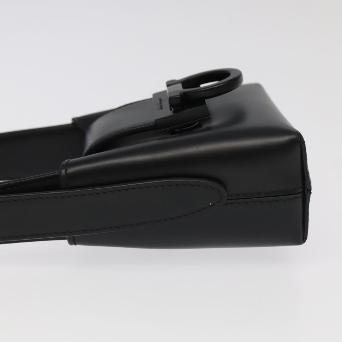 Salvatore Ferragamo Gancini Hand Bag Leather Black Auth 93834AM