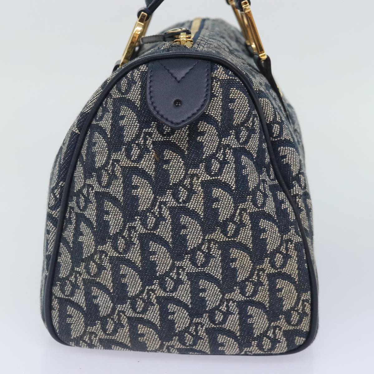 Christian Dior Trotter Canvas Hand Bag Navy Gold Auth 93859