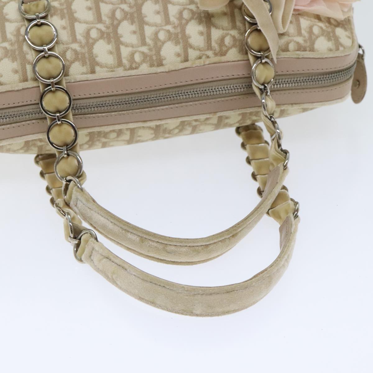 Christian Dior trotter romantic Hand Bag PVC Leather Beige Silver Auth 93860