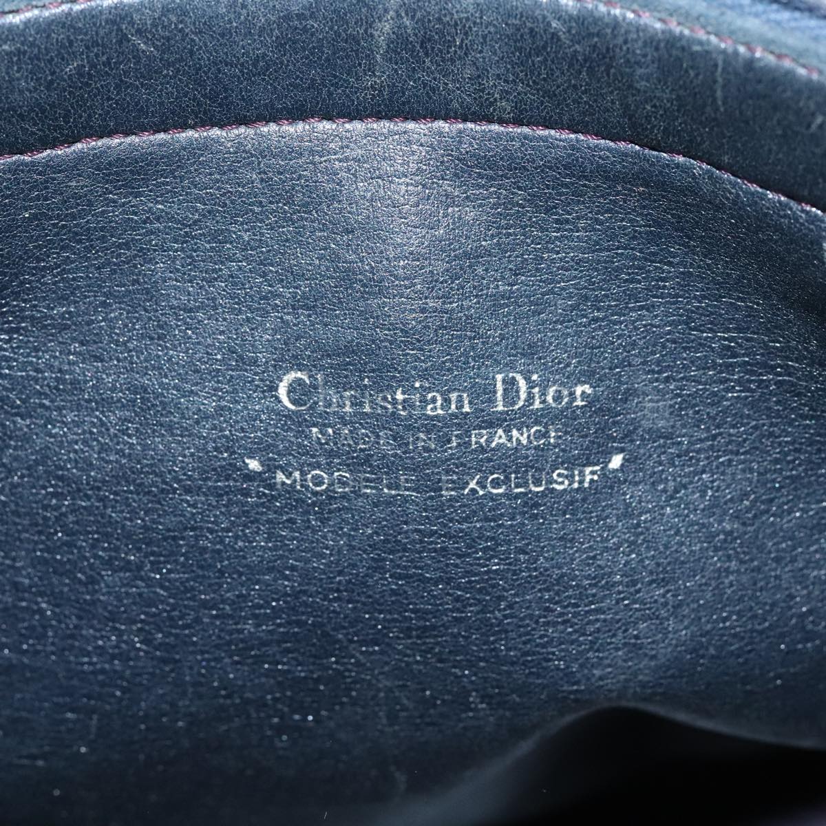 Christian Dior Trotter Canvas Hand Bag Navy Gold Auth 93865