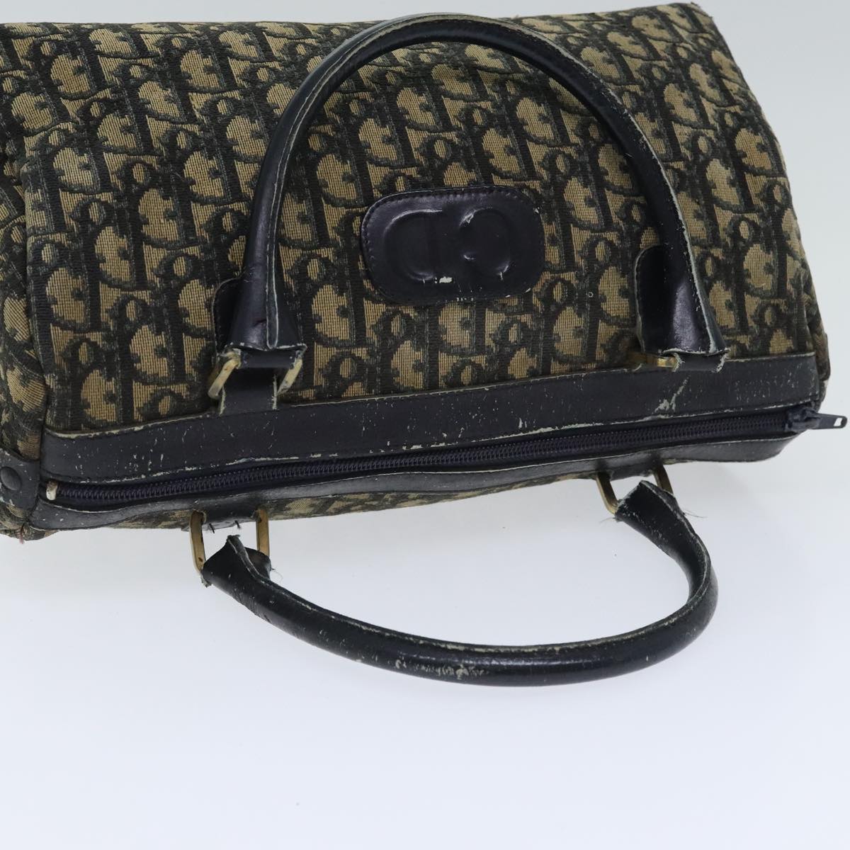 Christian Dior Trotter Canvas Hand Bag Navy Gold Auth 93865