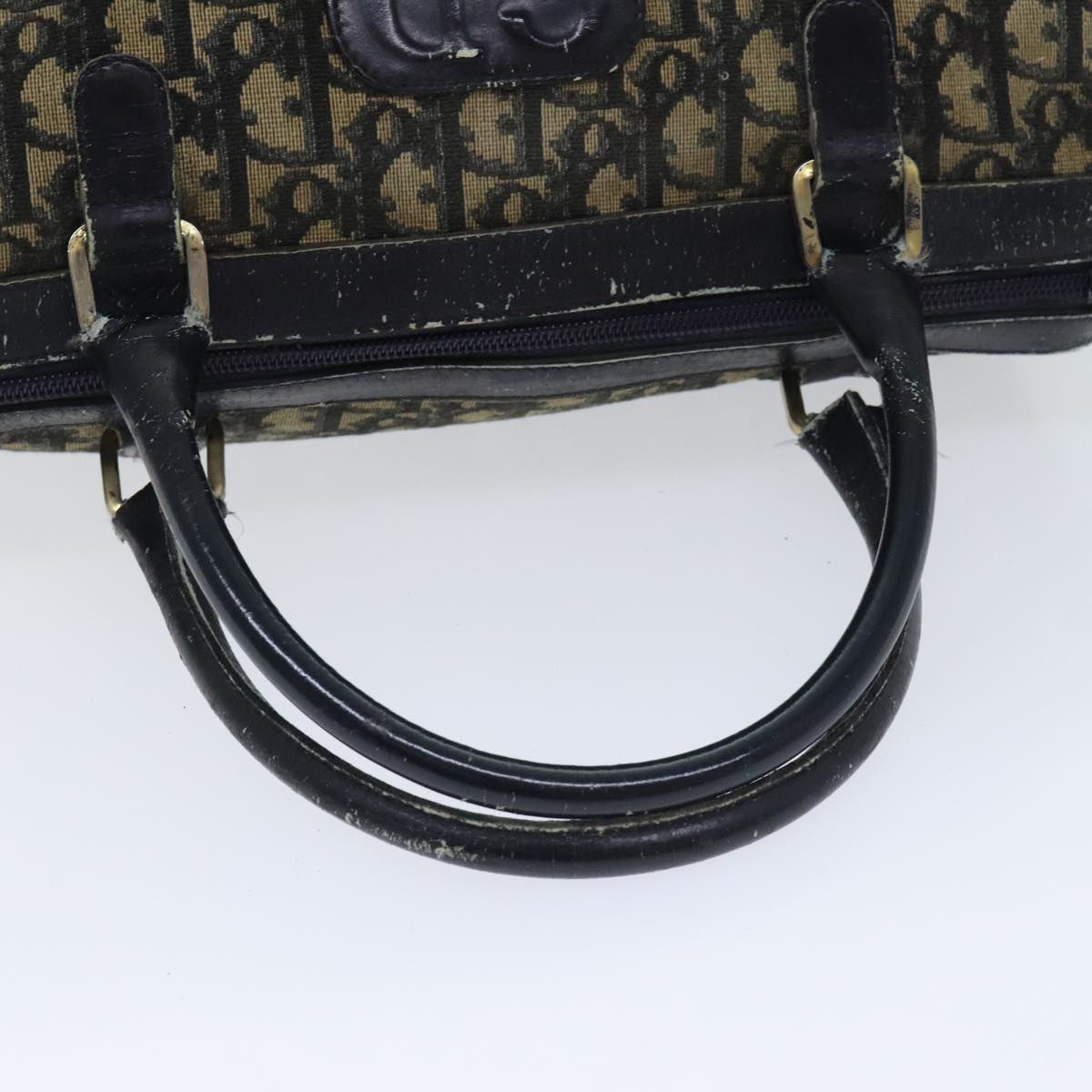 Christian Dior Trotter Canvas Hand Bag Navy Gold Auth 93865