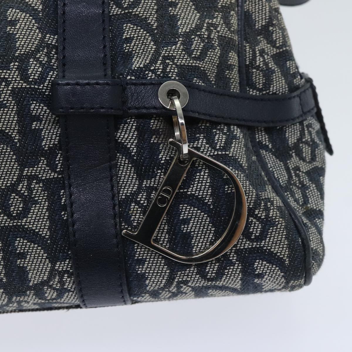 Christian Dior Trotter Canvas Hand Bag Navy Silver Auth 93866