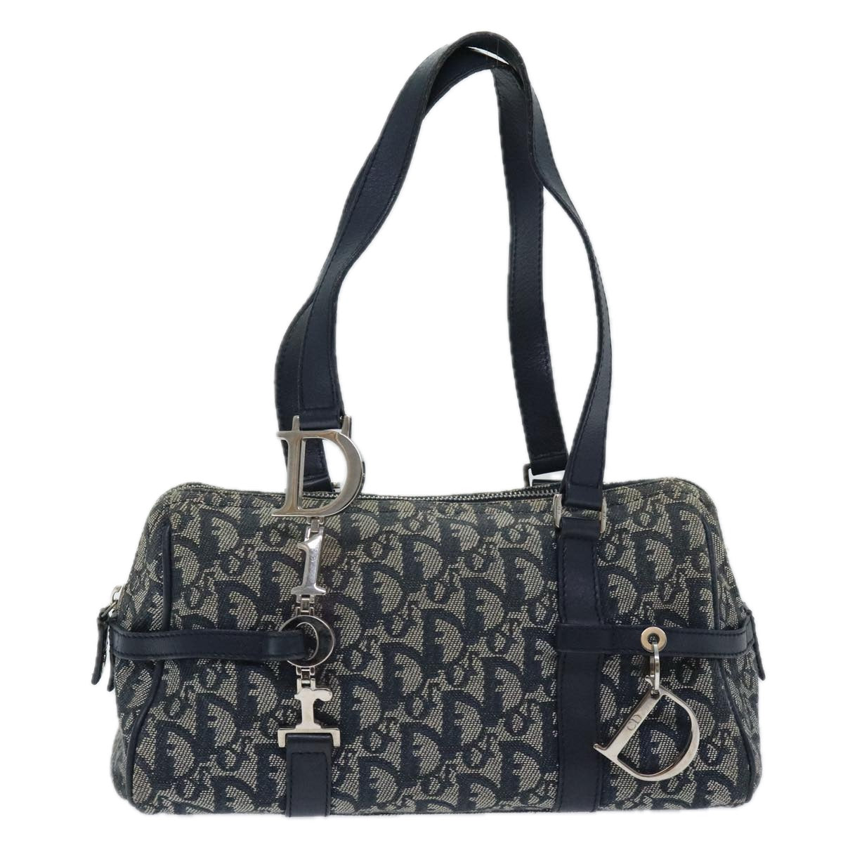 Christian Dior Trotter Canvas Hand Bag Navy Silver Auth 93866