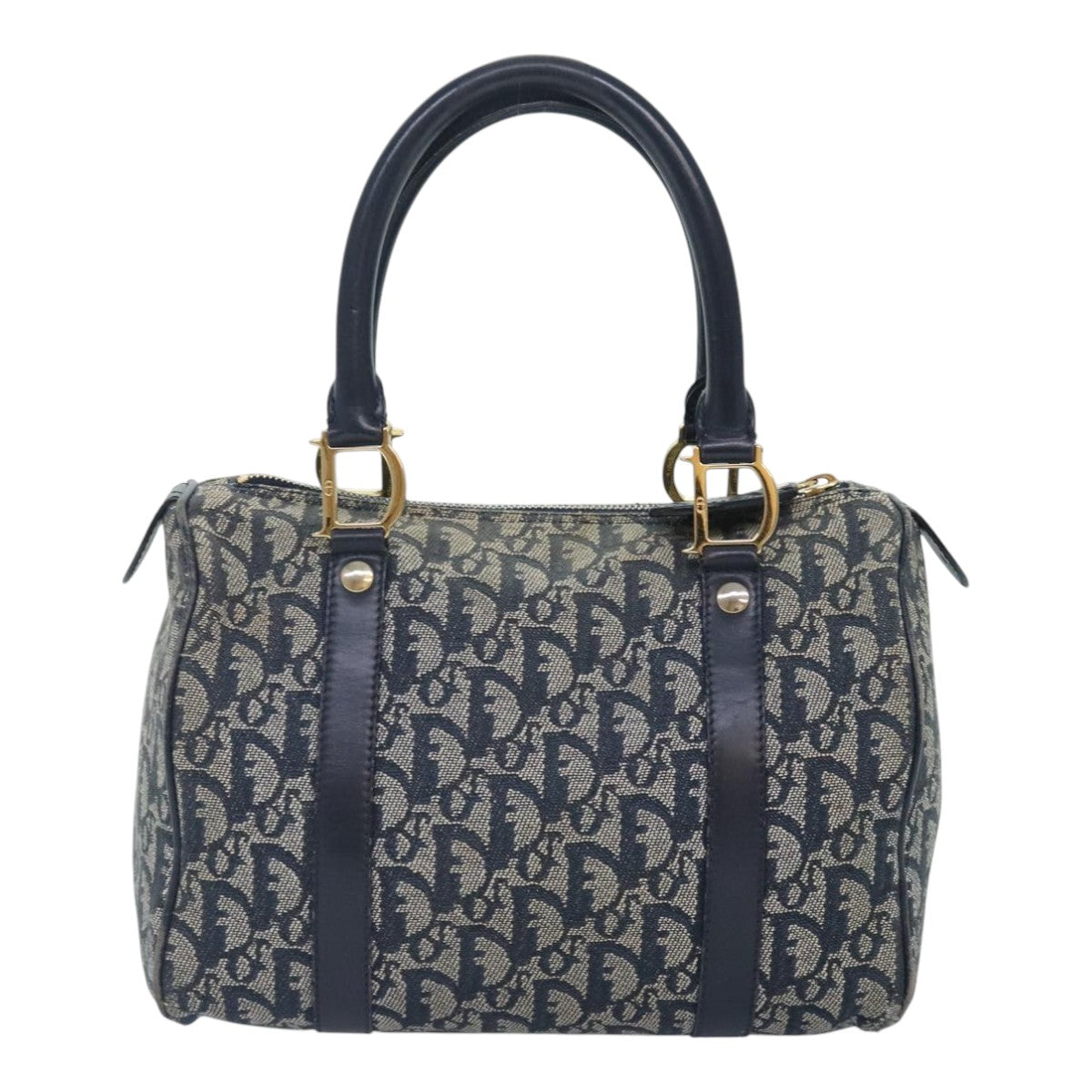 Christian Dior Trotter Canvas Hand Bag Navy Gold Auth 93868