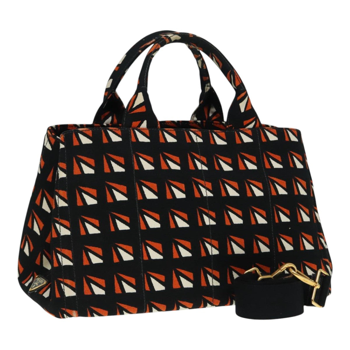 PRADA Canapa MM Hand Bag Canvas 2way Black Orange Auth 93869