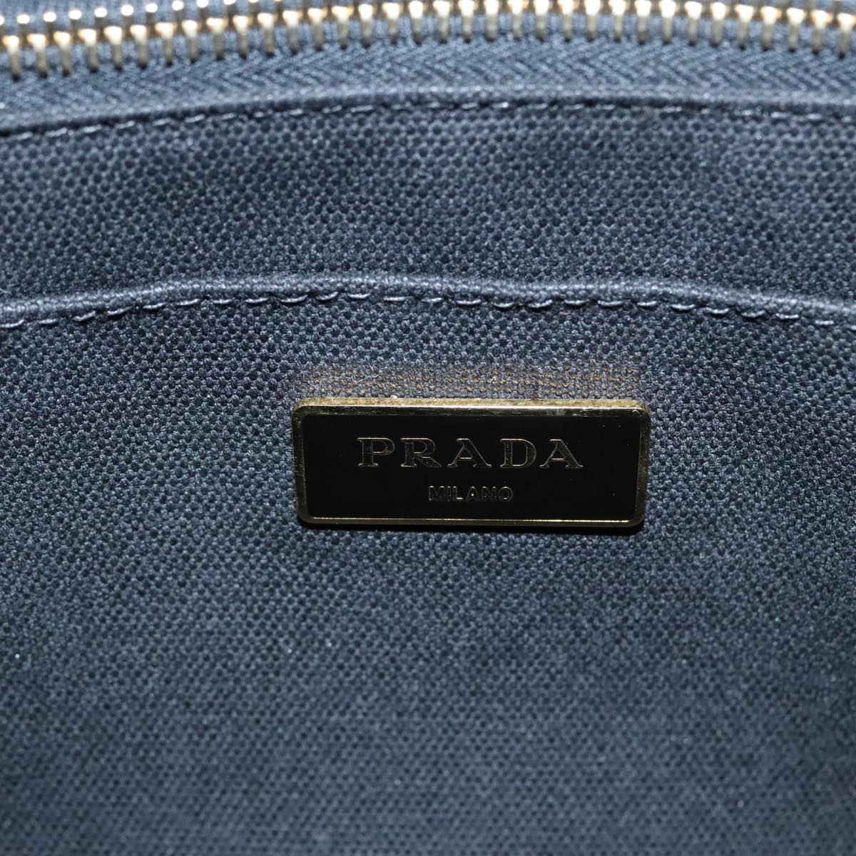 PRADA Canapa MM Hand Bag Canvas 2way Black Orange Auth 93869