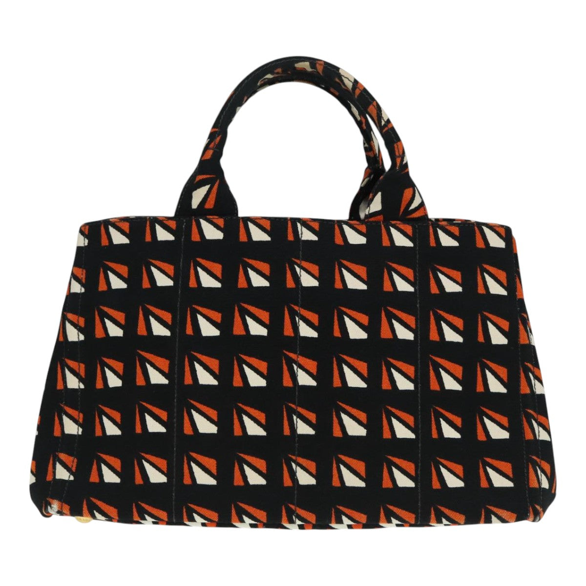 PRADA Canapa MM Hand Bag Canvas 2way Black Orange Auth 93869