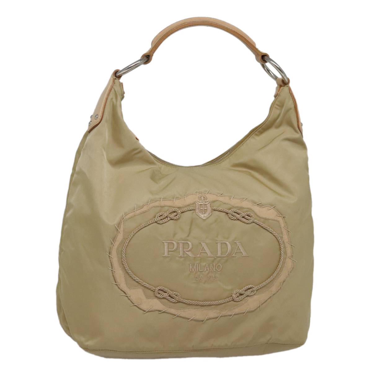 PRADA Hand Bag Nylon Beige Auth 93877