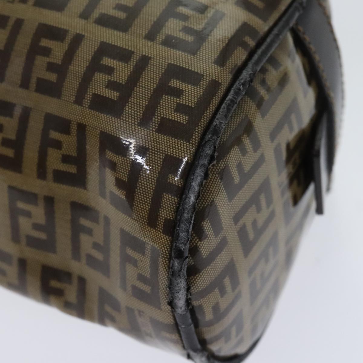 FENDI Zucchino Canvas Hand Bag Brown Gold Auth 93886