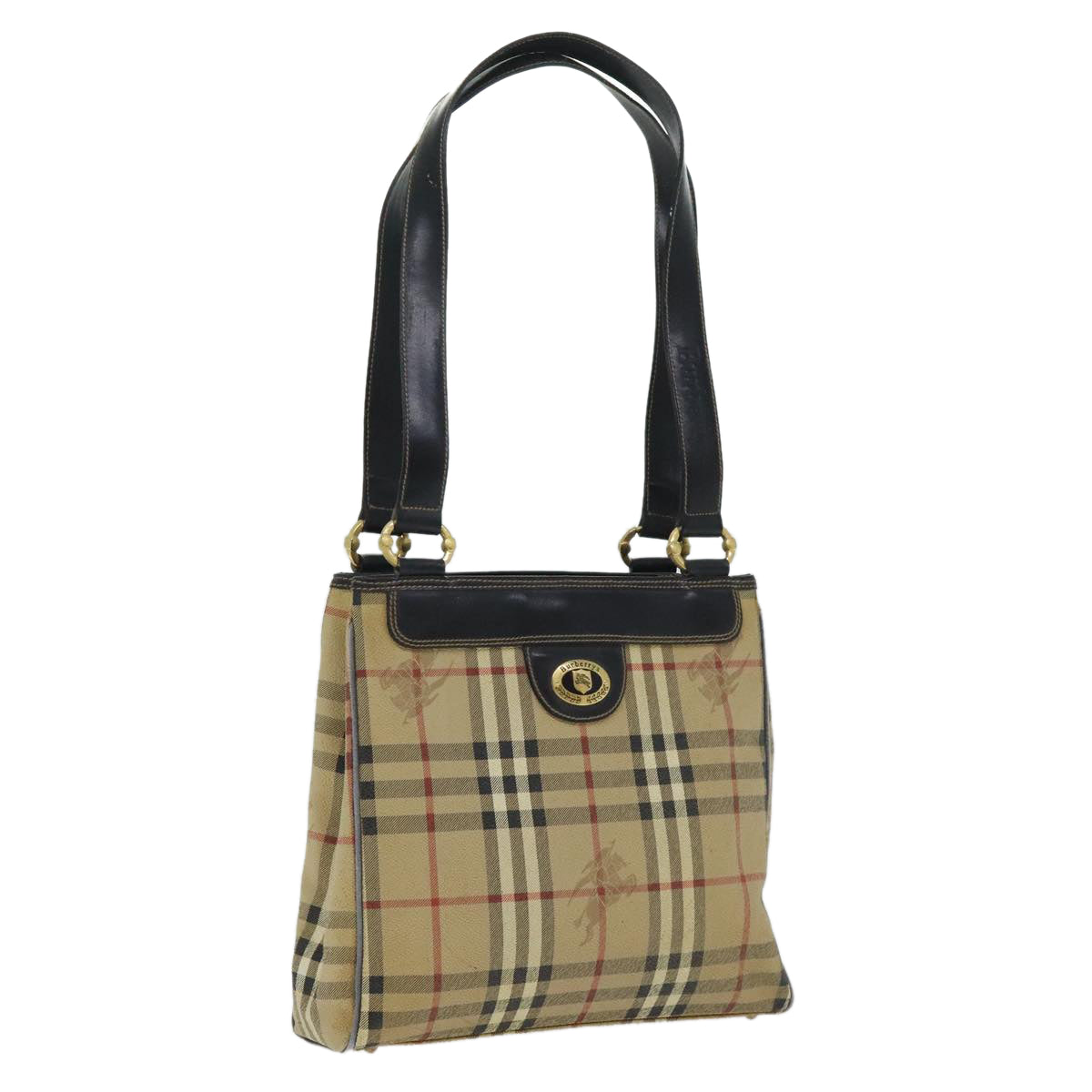 BURBERRY Nova Check Hand Bag PVC Beige Auth 93887