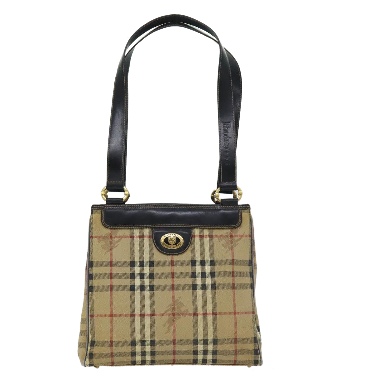 BURBERRY Nova Check Hand Bag PVC Beige Auth 93887