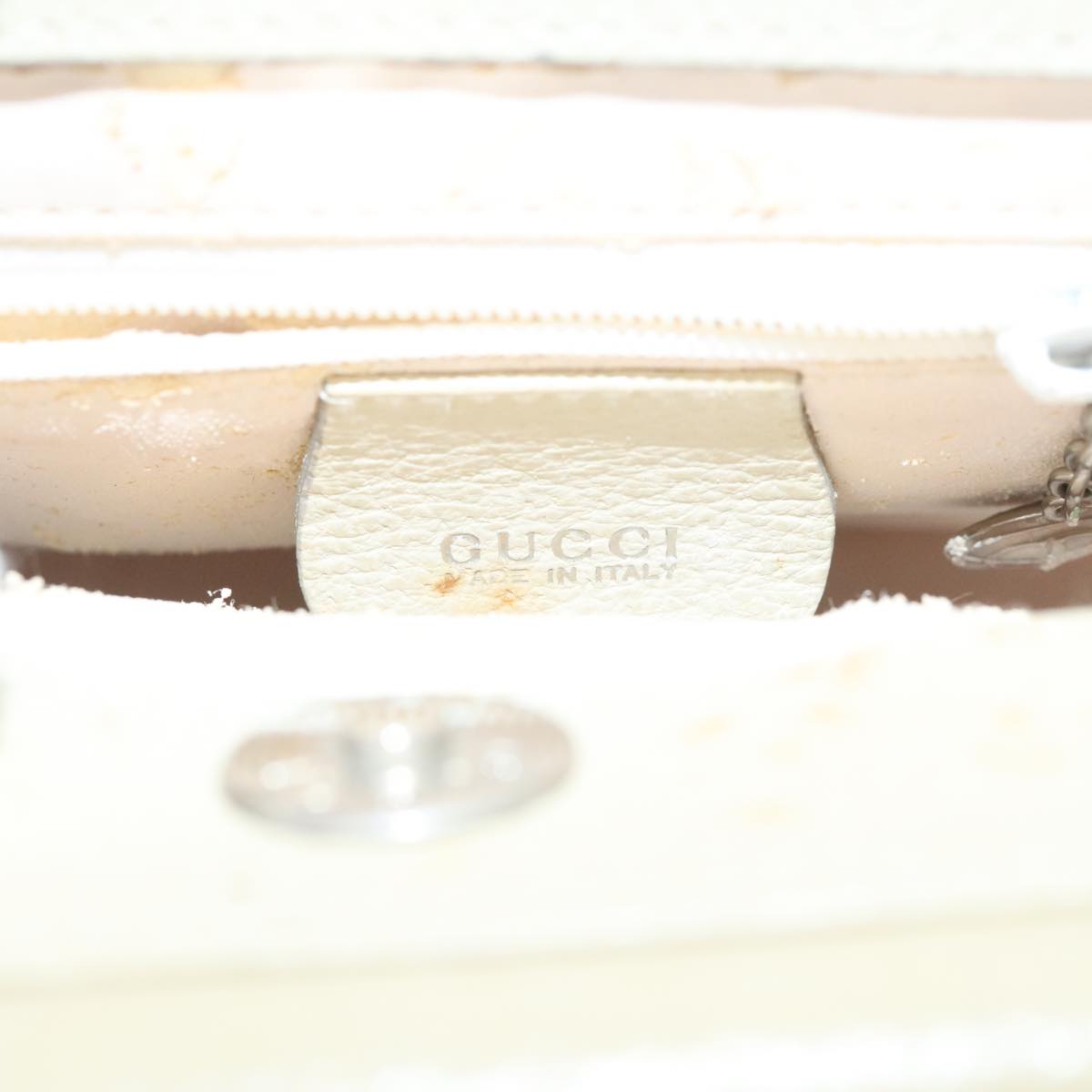 GUCCI Hand Bag Leather 2way Beige Silver 000 2058 0308 5 Auth 93984