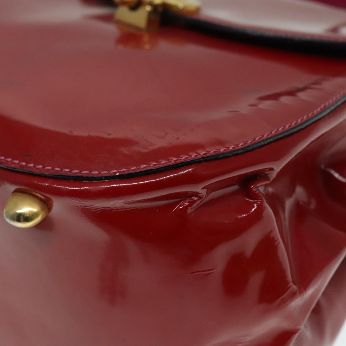 CELINE Backpack Enamel Red Gold Auth 93985