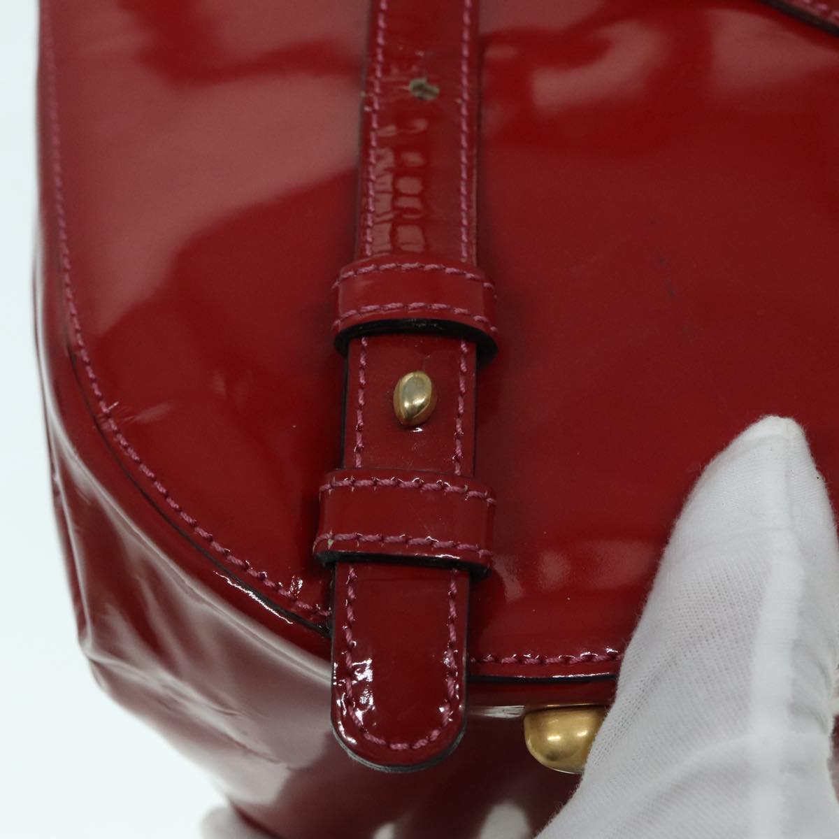 CELINE Backpack Enamel Red Gold Auth 93985