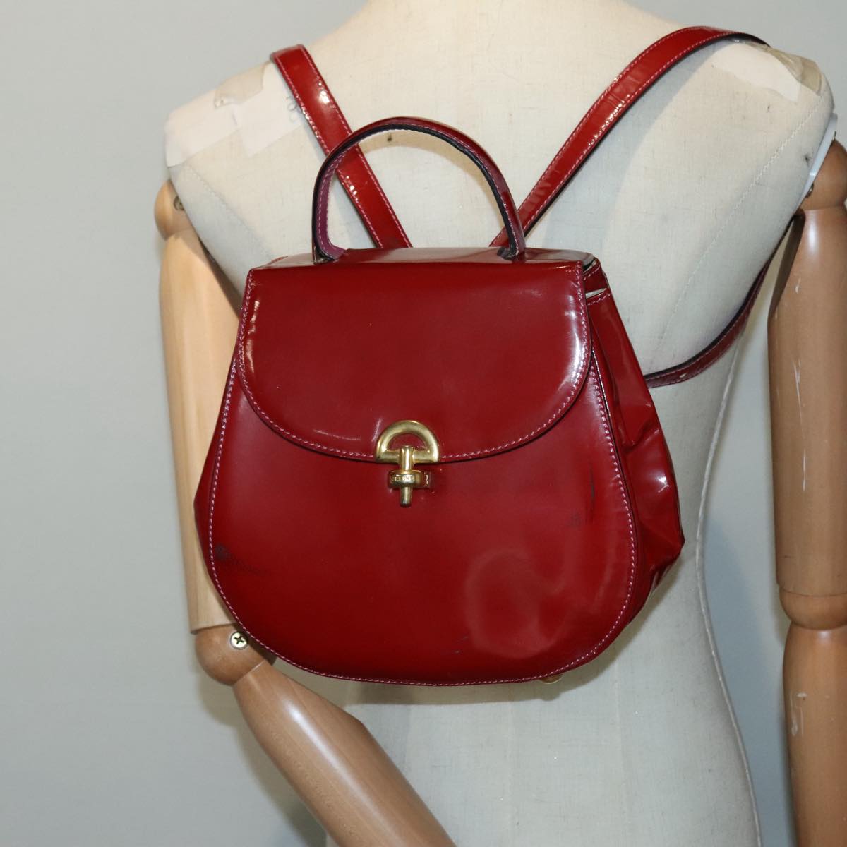 CELINE Backpack Enamel Red Gold Auth 93985