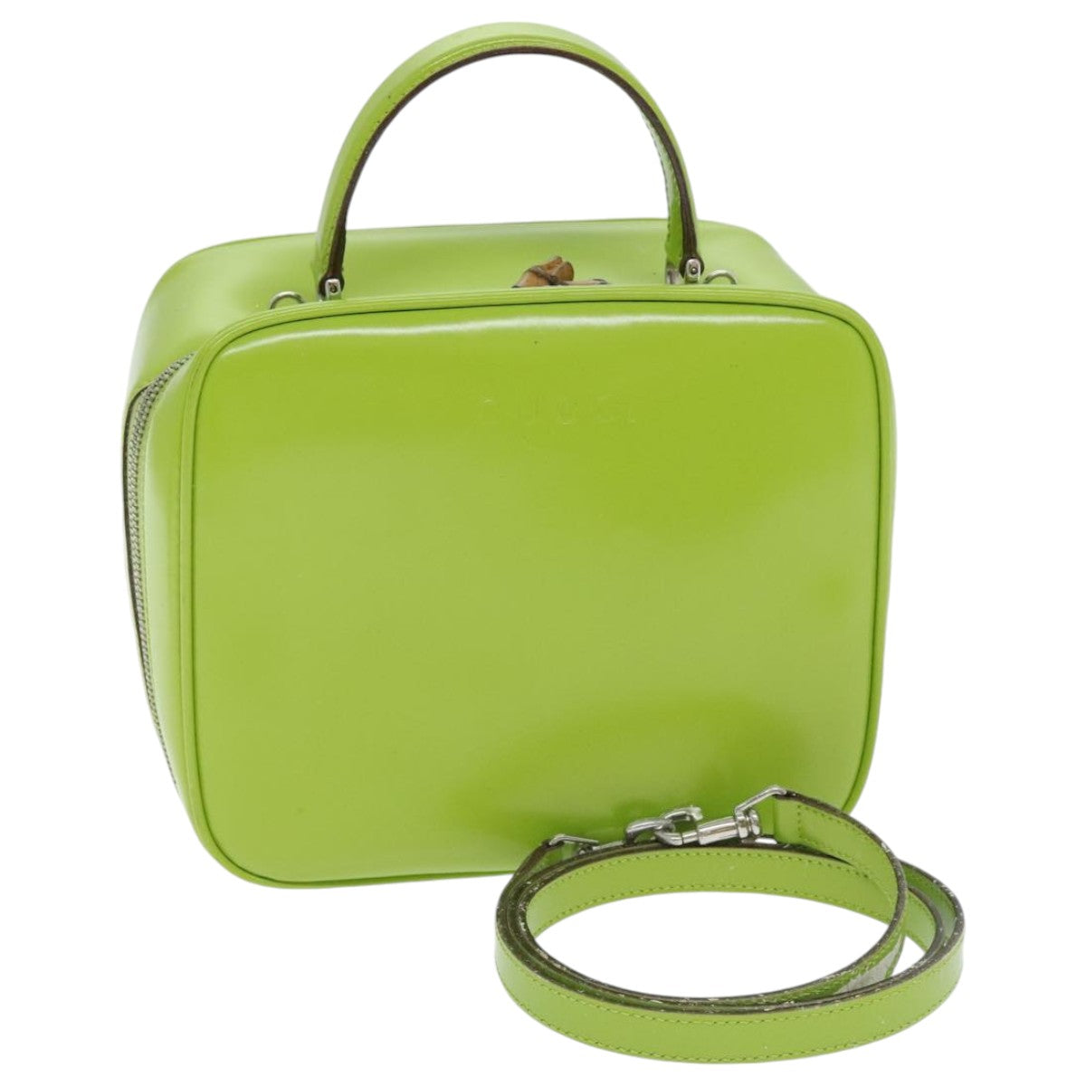 GUCCI Vanity Hand Bag Patent leather 2way Green Silver 000 2040 0323 Auth 93986