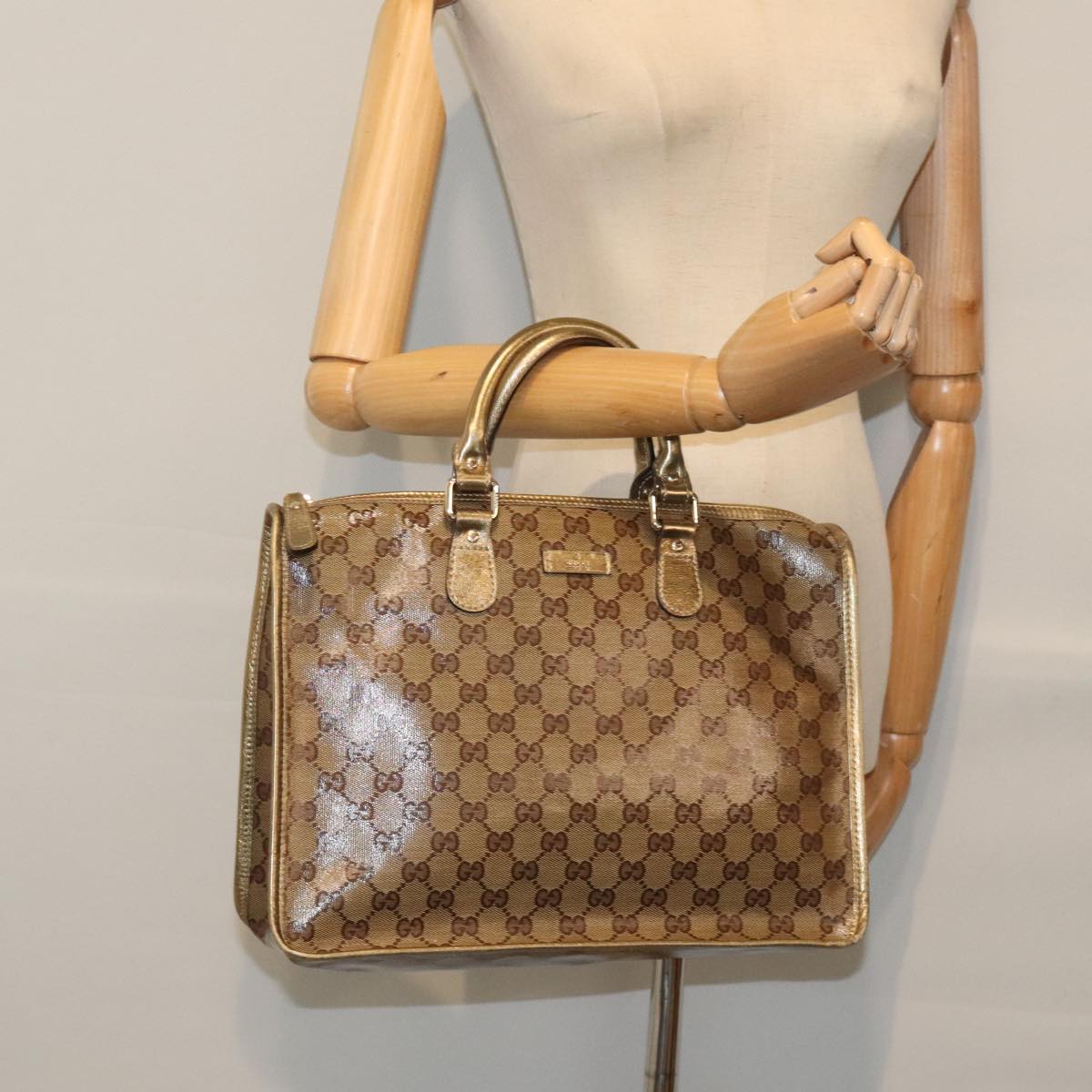 GUCCI GG Crystal Hand Bag Gold 190259 Auth 94009