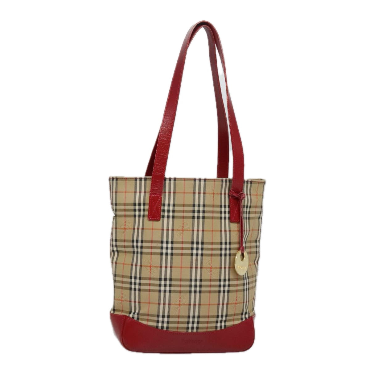 Burberrys Nova Check Tote Bag Canvas Leather Beige Gold Red Auth 94015