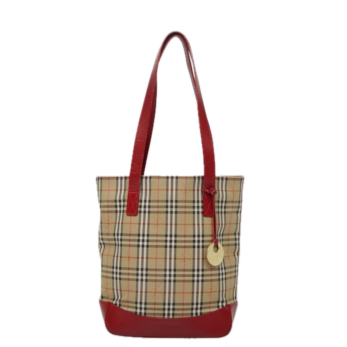 Burberrys Nova Check Tote Bag Canvas Leather Beige Gold Red Auth 94015