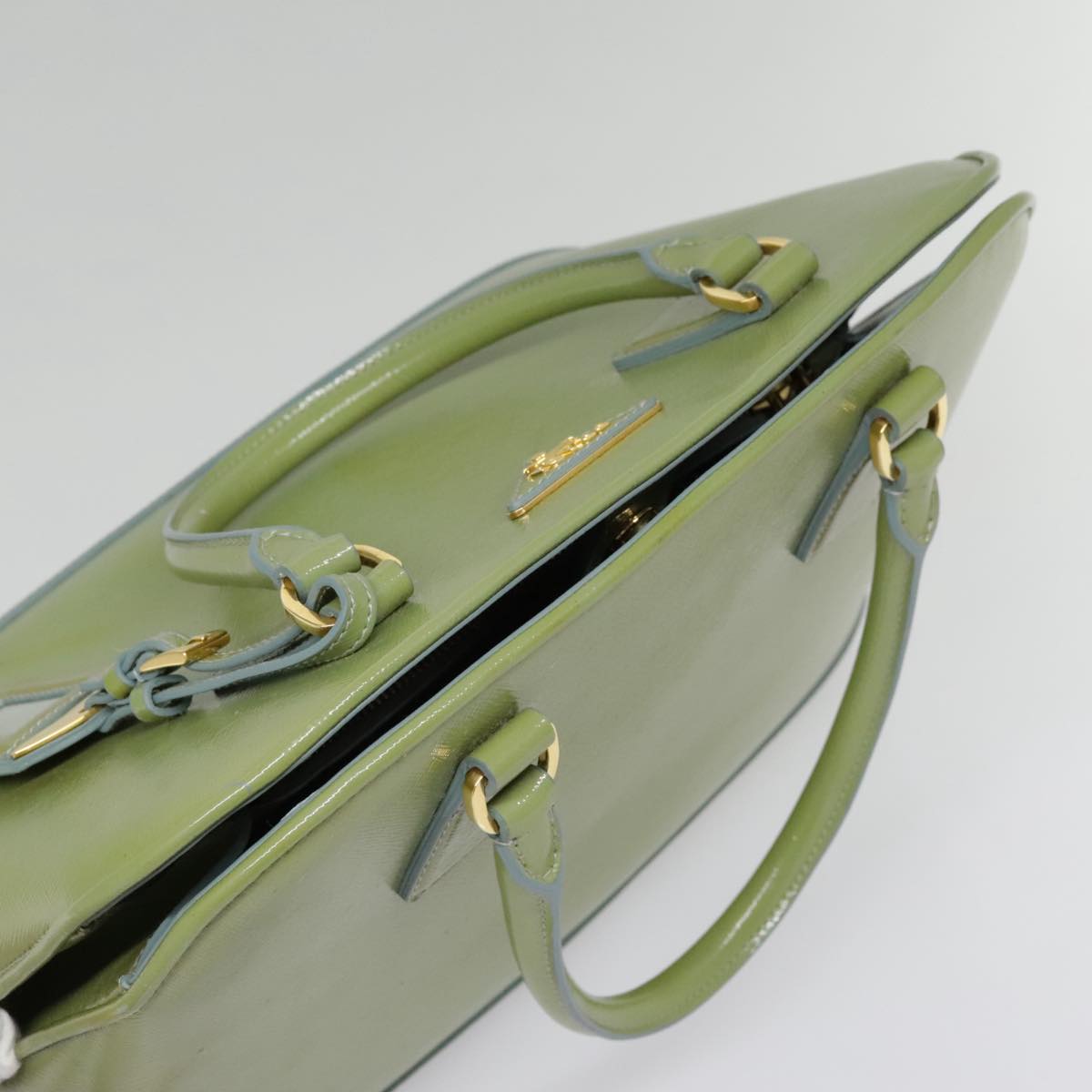 PRADA Hand Bag Safiano leather 2way Green Gold Auth 94025