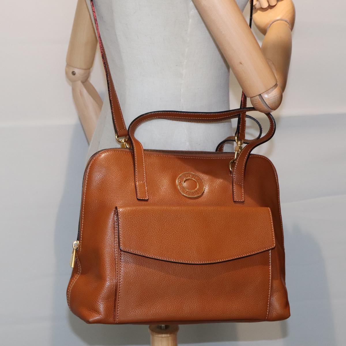 CELINE Hand Bag Leather 2way Gold Brown Auth 94027