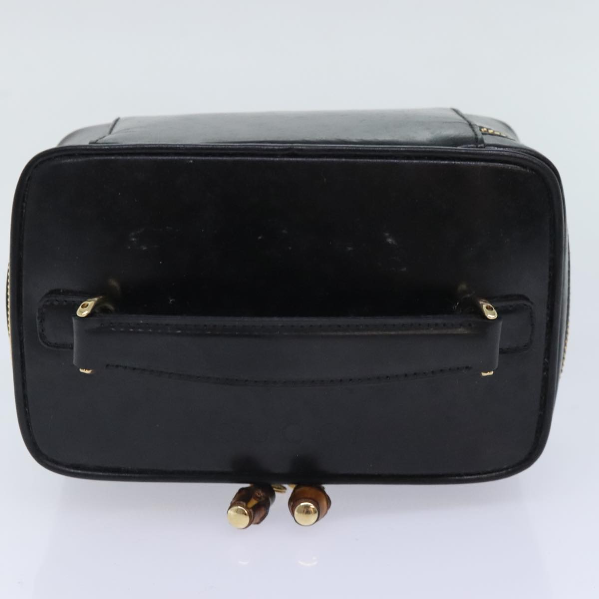 GUCCI Bamboo Vanity Cosmetic Pouch Patent Black Gold 032 1956 1051 Auth 94039