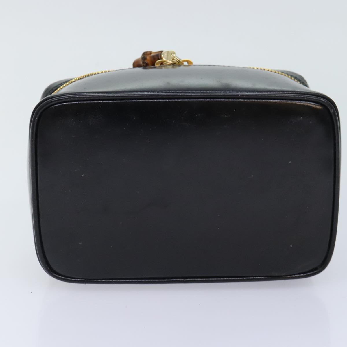 GUCCI Bamboo Vanity Cosmetic Pouch Patent Black Gold 032 1956 1051 Auth 94039